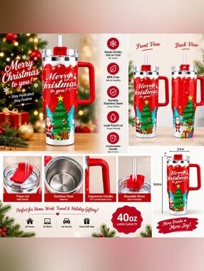 Christmas Themed Red Travel Mug